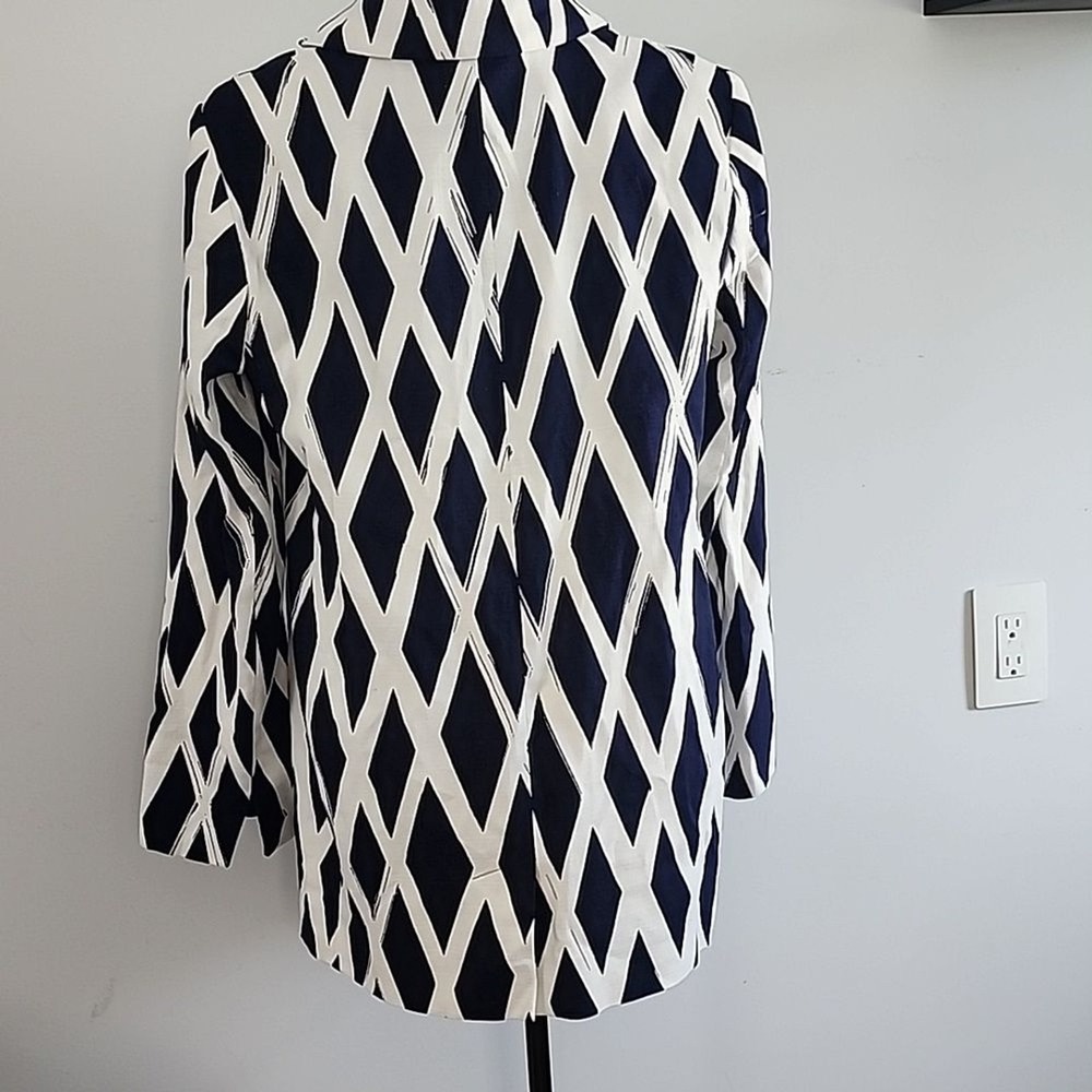Dennis by Dennis Basso Blazer Womens 10 Navy Blue White Diamond Print Jacket - Picture 11 of 11